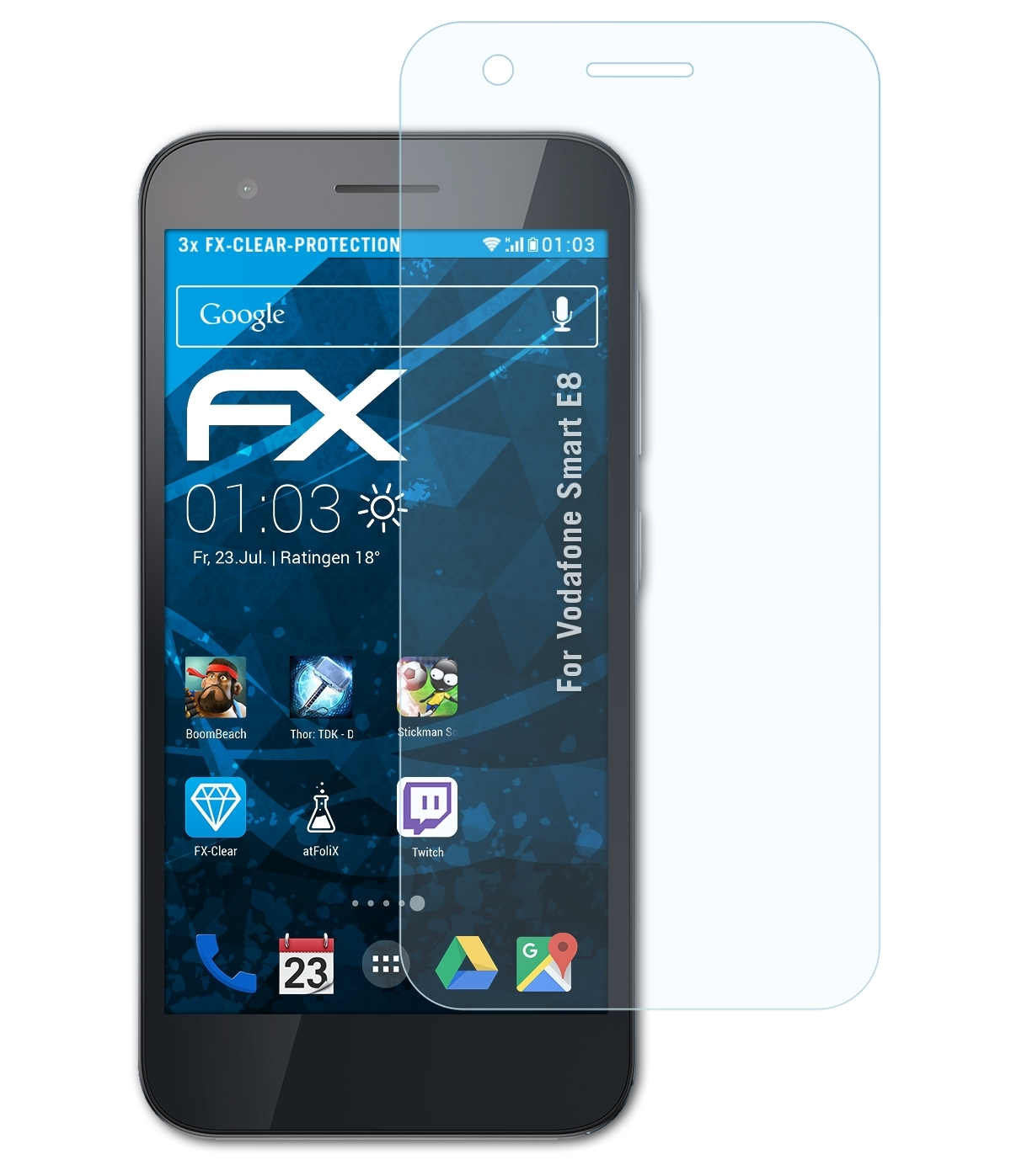 ATFOLIX 3x FX-Clear Smart E8) Vodafone Displayschutz(für