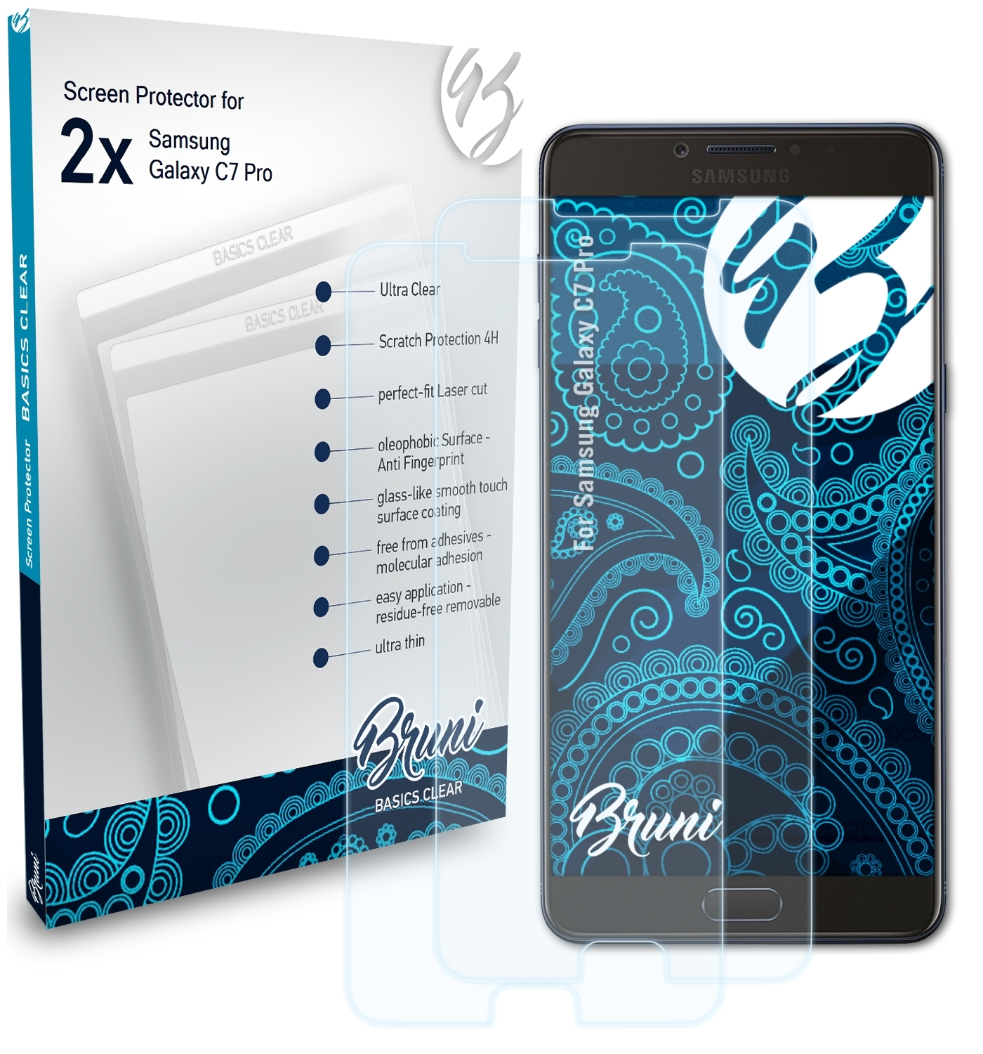 BRUNI 2x Basics-Clear Galaxy Pro) Schutzfolie(für Samsung C7