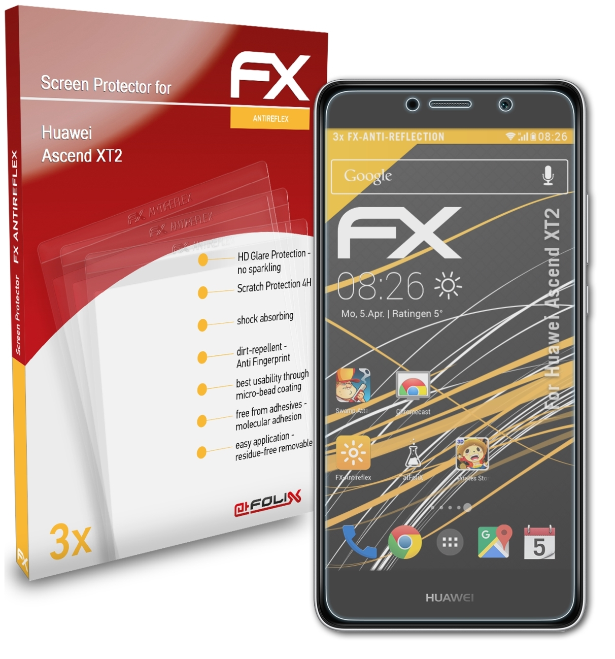 ATFOLIX 3x FX-Antireflex Displayschutz(für Huawei XT2) Ascend
