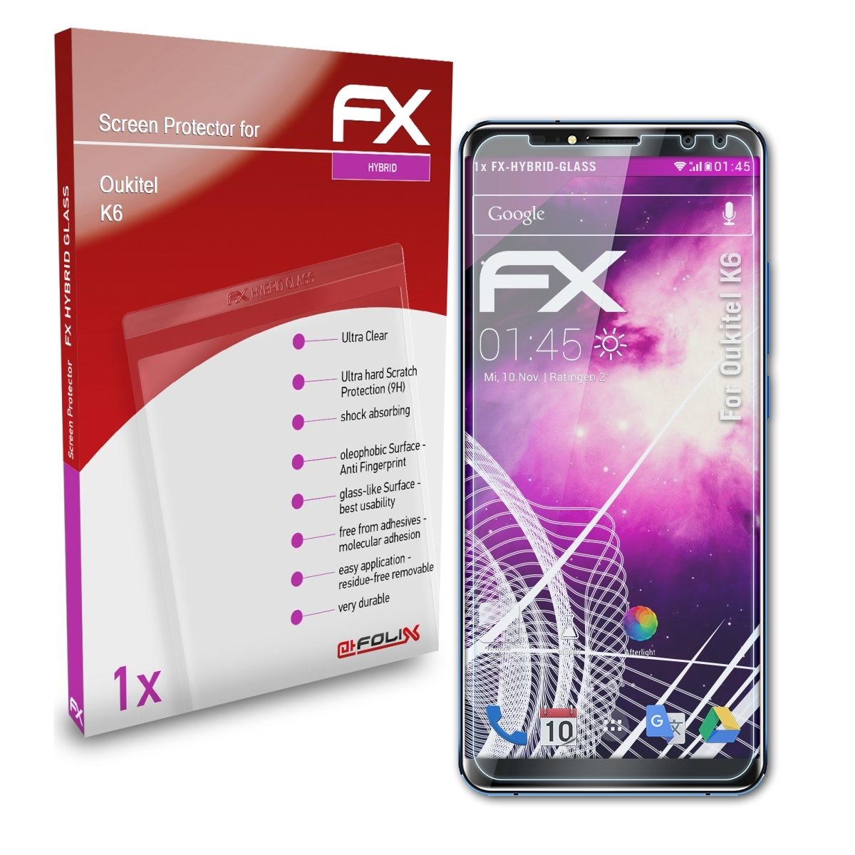 ATFOLIX FX-Hybrid-Glass Schutzglas(für Oukitel K6)