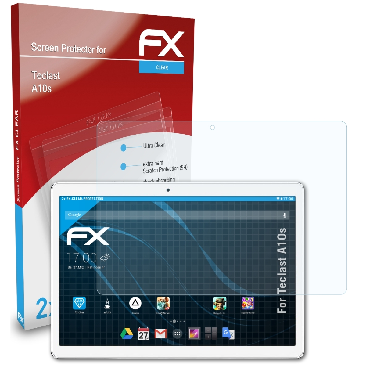 ATFOLIX 2x Teclast A10s) FX-Clear Displayschutz(für