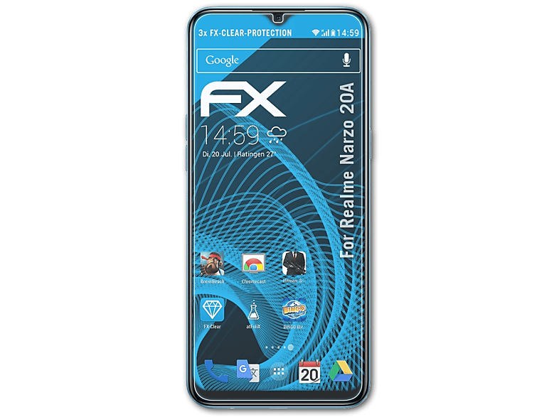 ATFOLIX 3x FX-Clear Displayschutz(für Realme Narzo 20A)