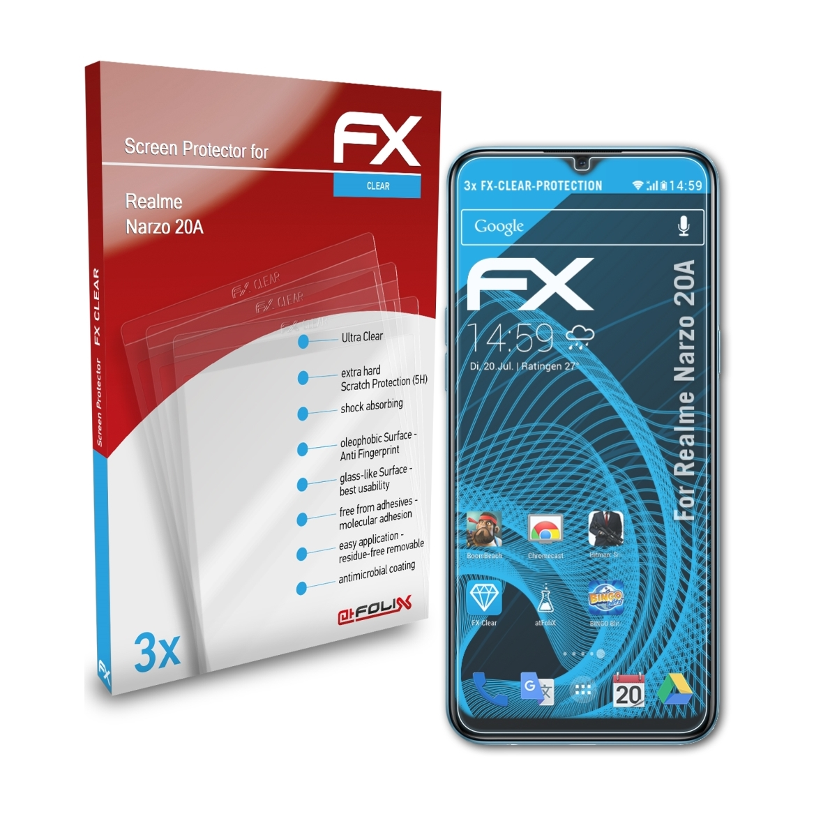 20A) 3x Realme ATFOLIX Narzo FX-Clear Displayschutz(für