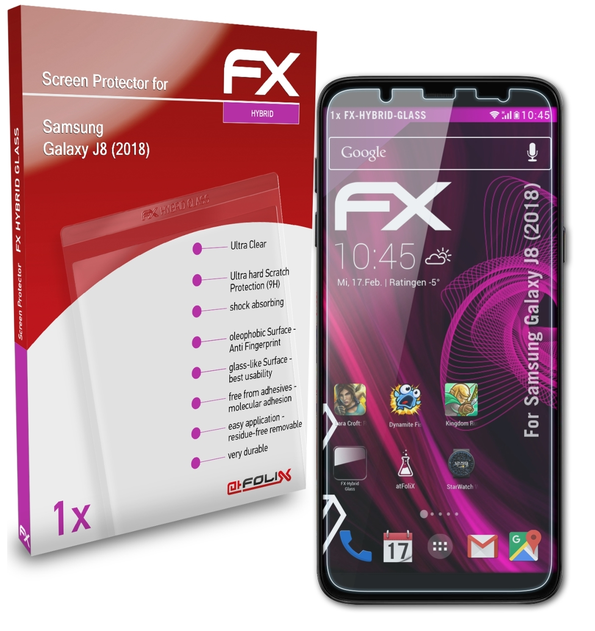 Schutzglas(für J8 (2018)) Galaxy FX-Hybrid-Glass Samsung ATFOLIX