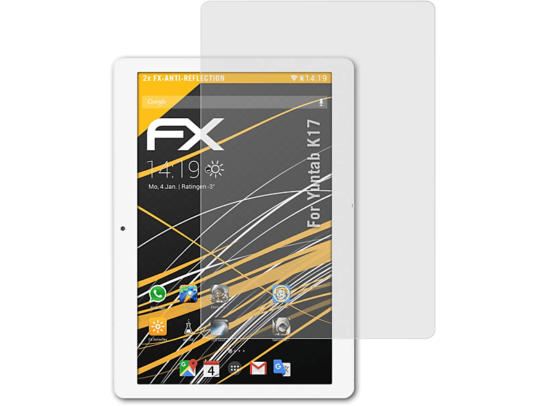 ATFOLIX 2x FX-Antireflex Displayschutz(für Yuntab K17)