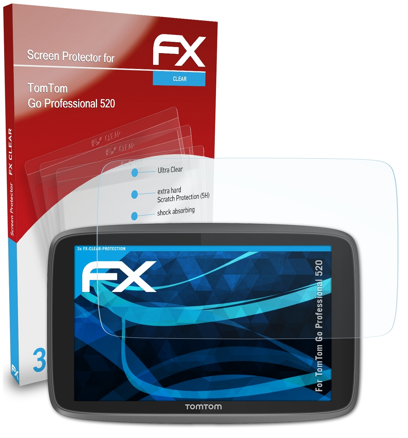 ATFOLIX 3x FX-Clear Displayschutz(für Go TomTom 520) Professional