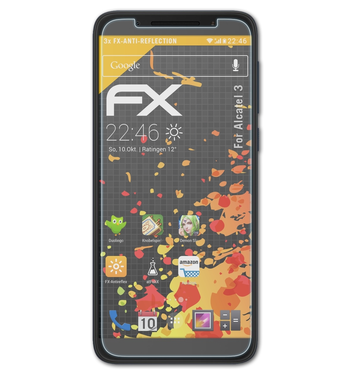Alcatel 3) 3x FX-Antireflex ATFOLIX Displayschutz(für