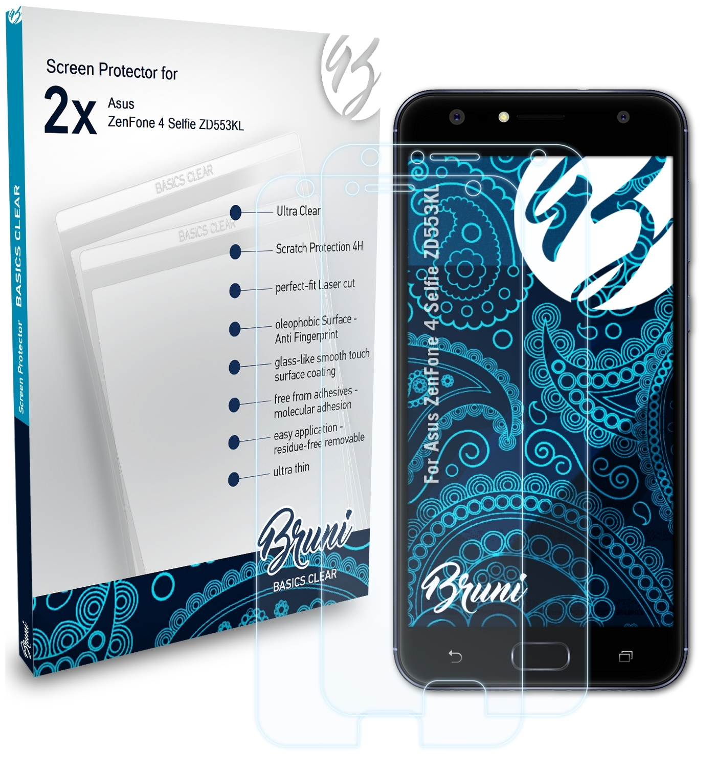 BRUNI 2x Asus Basics-Clear (ZD553KL)) Schutzfolie(für ZenFone Selfie 4