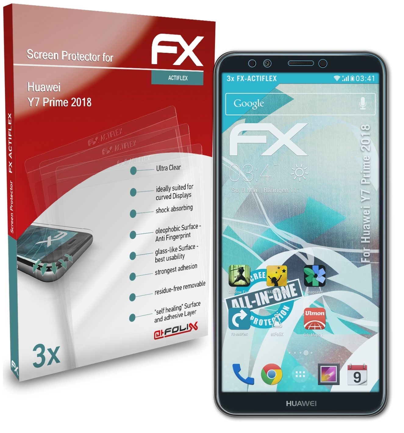 Y7 3x Huawei Displayschutz(für Prime FX-ActiFleX ATFOLIX 2018)