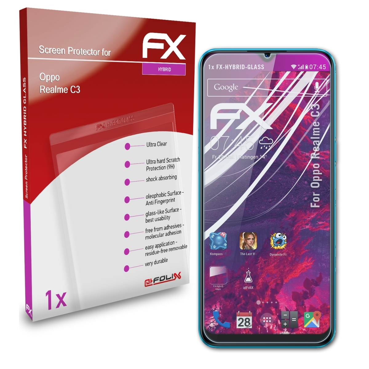 ATFOLIX Realme FX-Hybrid-Glass C3) Oppo Schutzglas(für