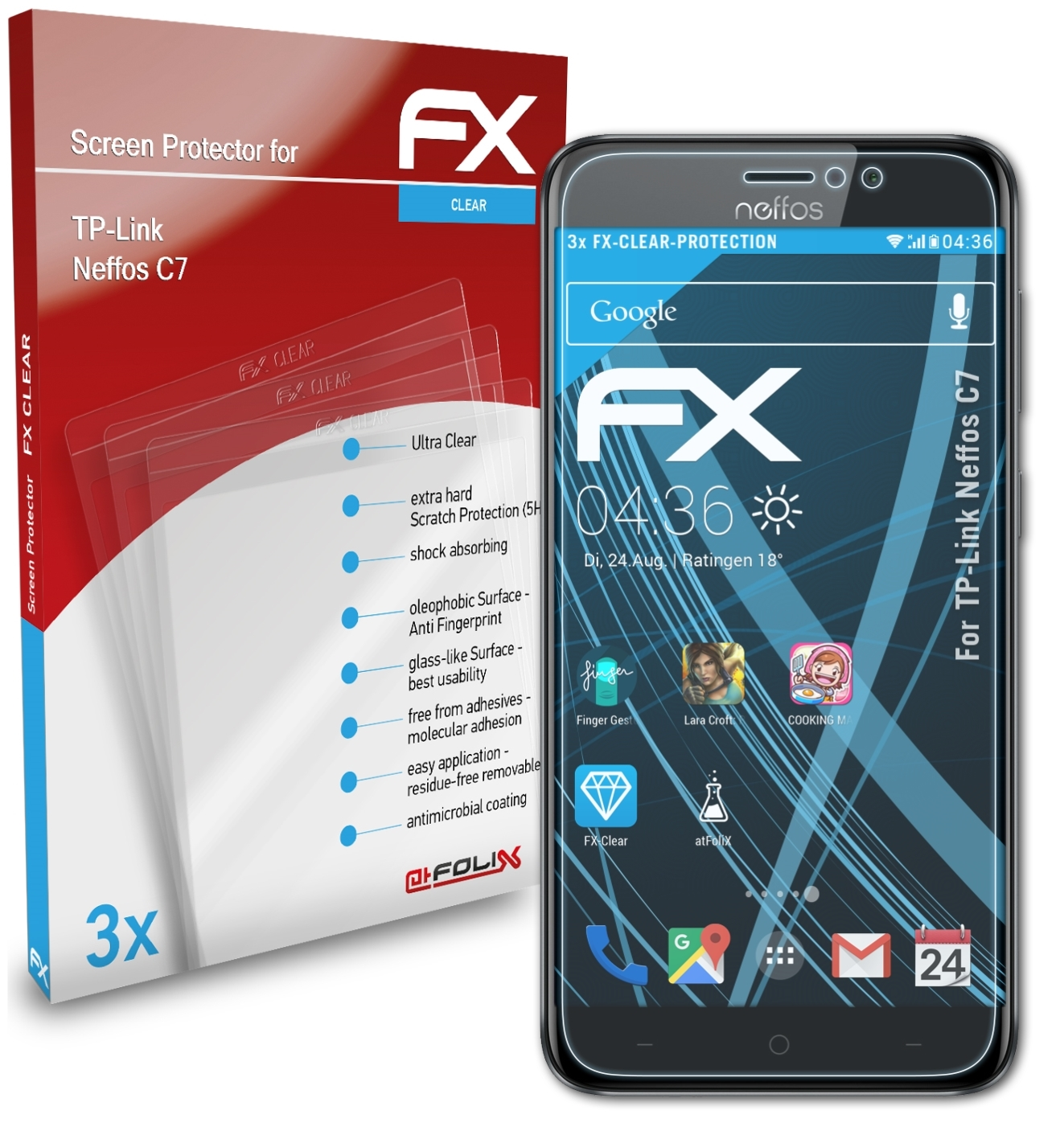 FX-Clear Displayschutz(für Neffos ATFOLIX TP-Link C7) 3x