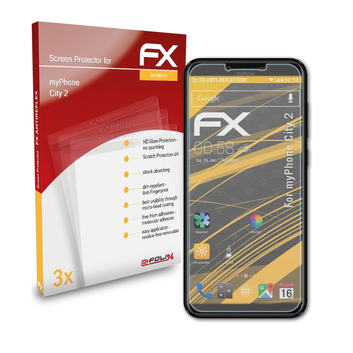 myPhone ATFOLIX City 2) 3x FX-Antireflex Displayschutz(für