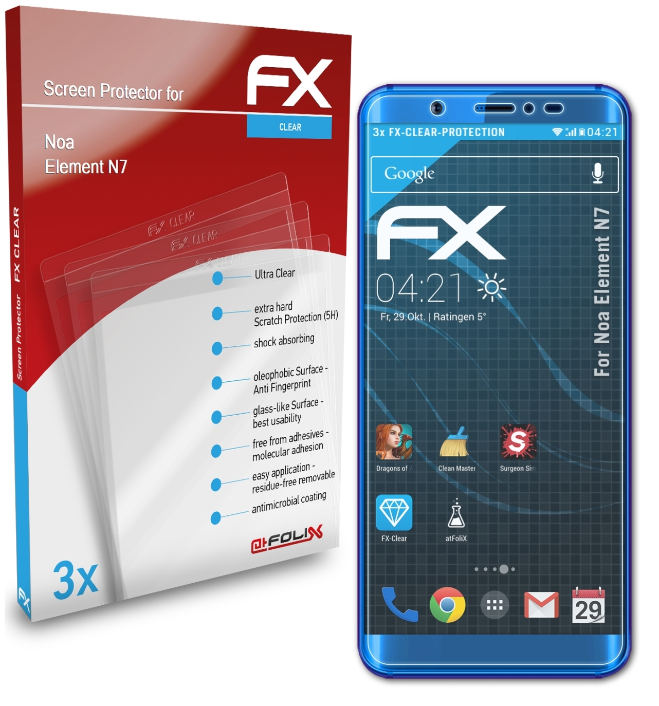 ATFOLIX 3x FX-Clear Element N7) Displayschutz(für Noa