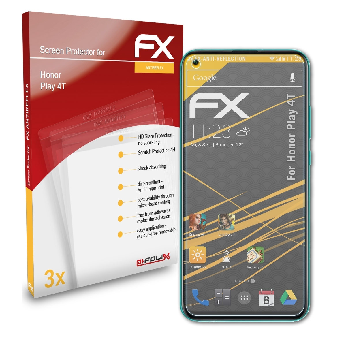 ATFOLIX 3x FX-Antireflex Displayschutz(für Honor 4T) Play