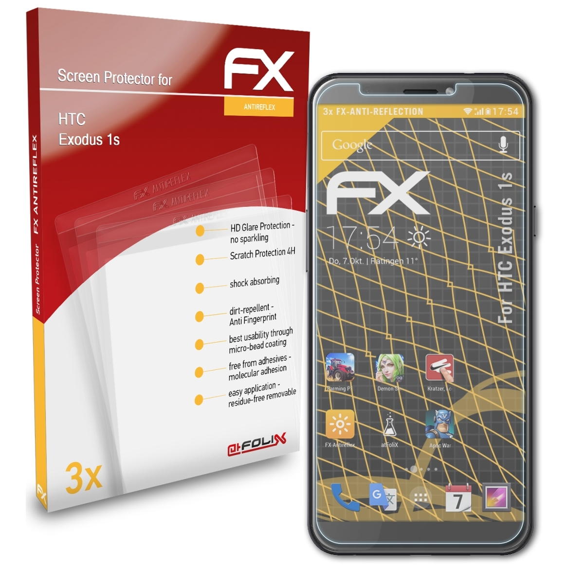 ATFOLIX 3x FX-Antireflex Displayschutz(für HTC 1s) Exodus