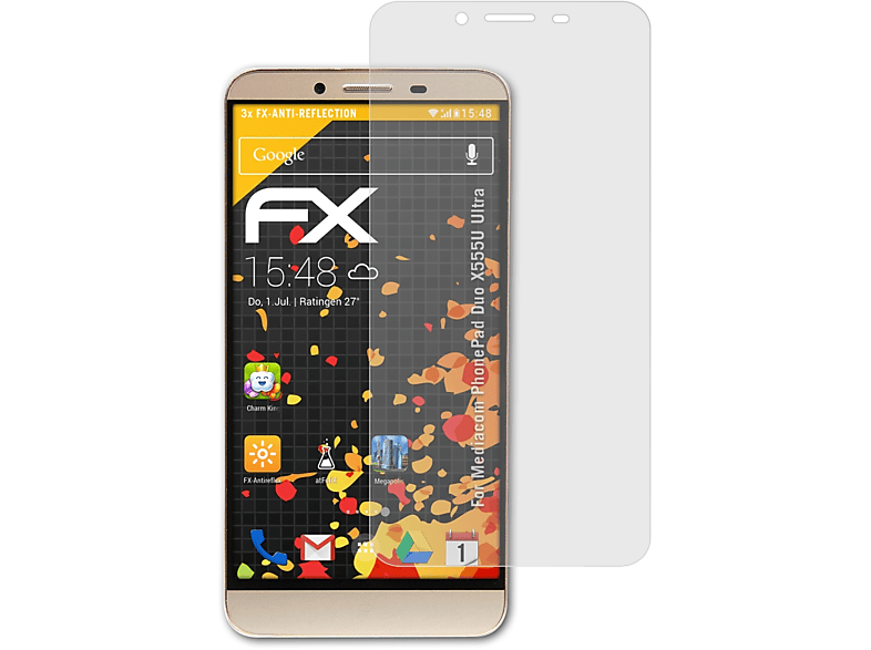 ATFOLIX 3x FX-Antireflex Displayschutz(für Mediacom PhonePad Duo X555U Ultra) | Displayschutzfolien & Gläser
