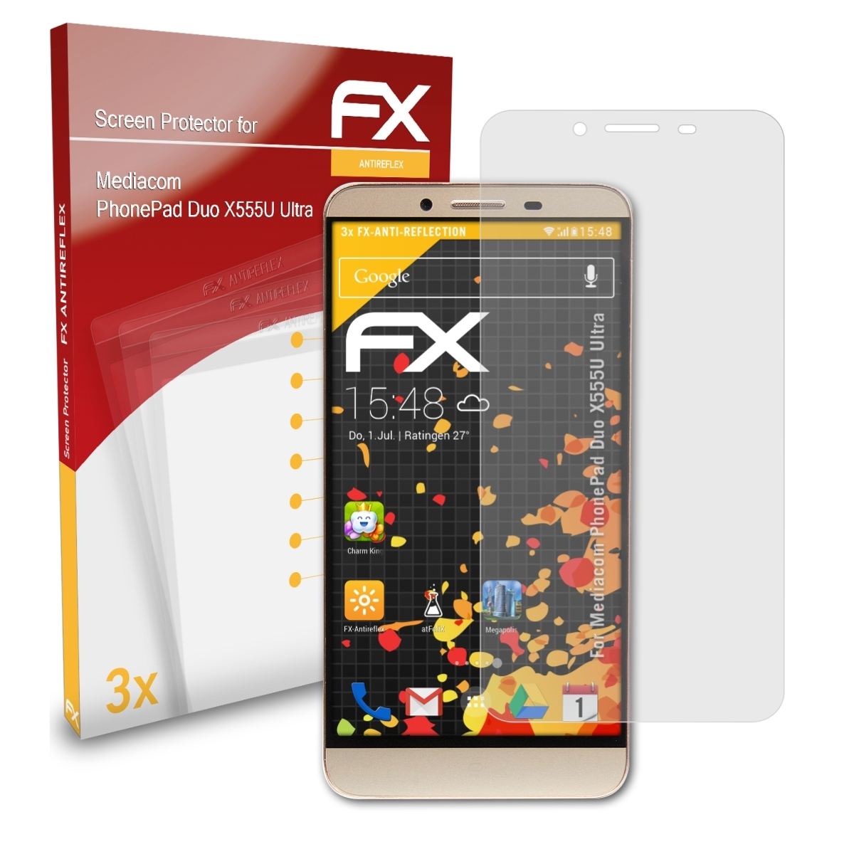 PhonePad ATFOLIX Mediacom Ultra) X555U 3x FX-Antireflex Displayschutz(für Duo
