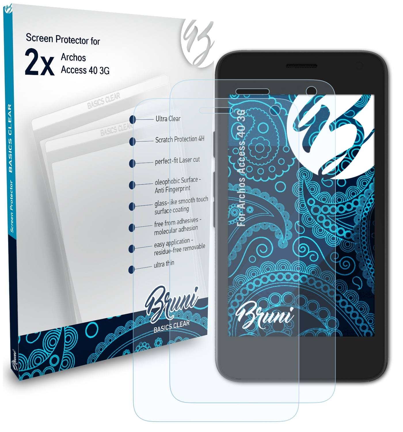 BRUNI 2x Basics-Clear Schutzfolie(für Archos 3G) Access 40