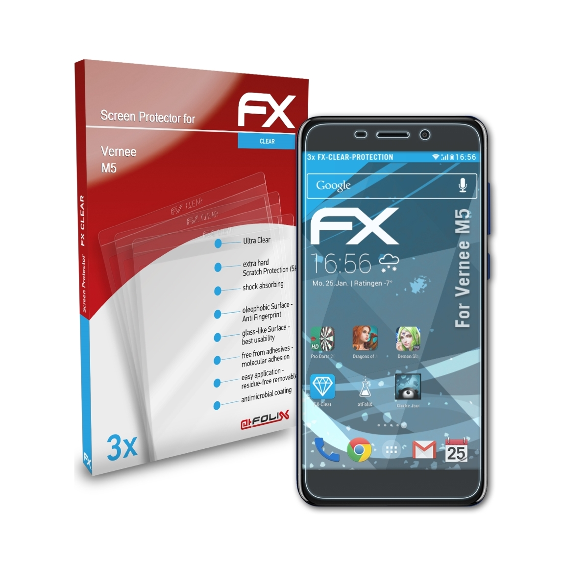 ATFOLIX 3x FX-Clear Displayschutz(für M5) Vernee
