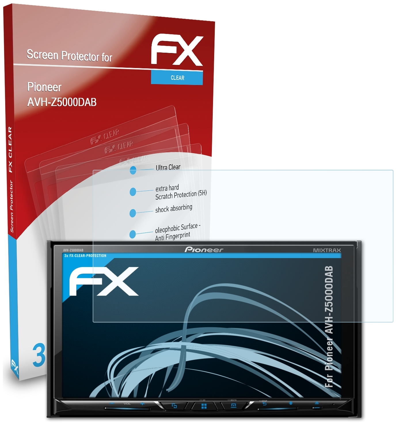 Pioneer 3x FX-Clear AVH-Z5000DAB) Displayschutz(für ATFOLIX