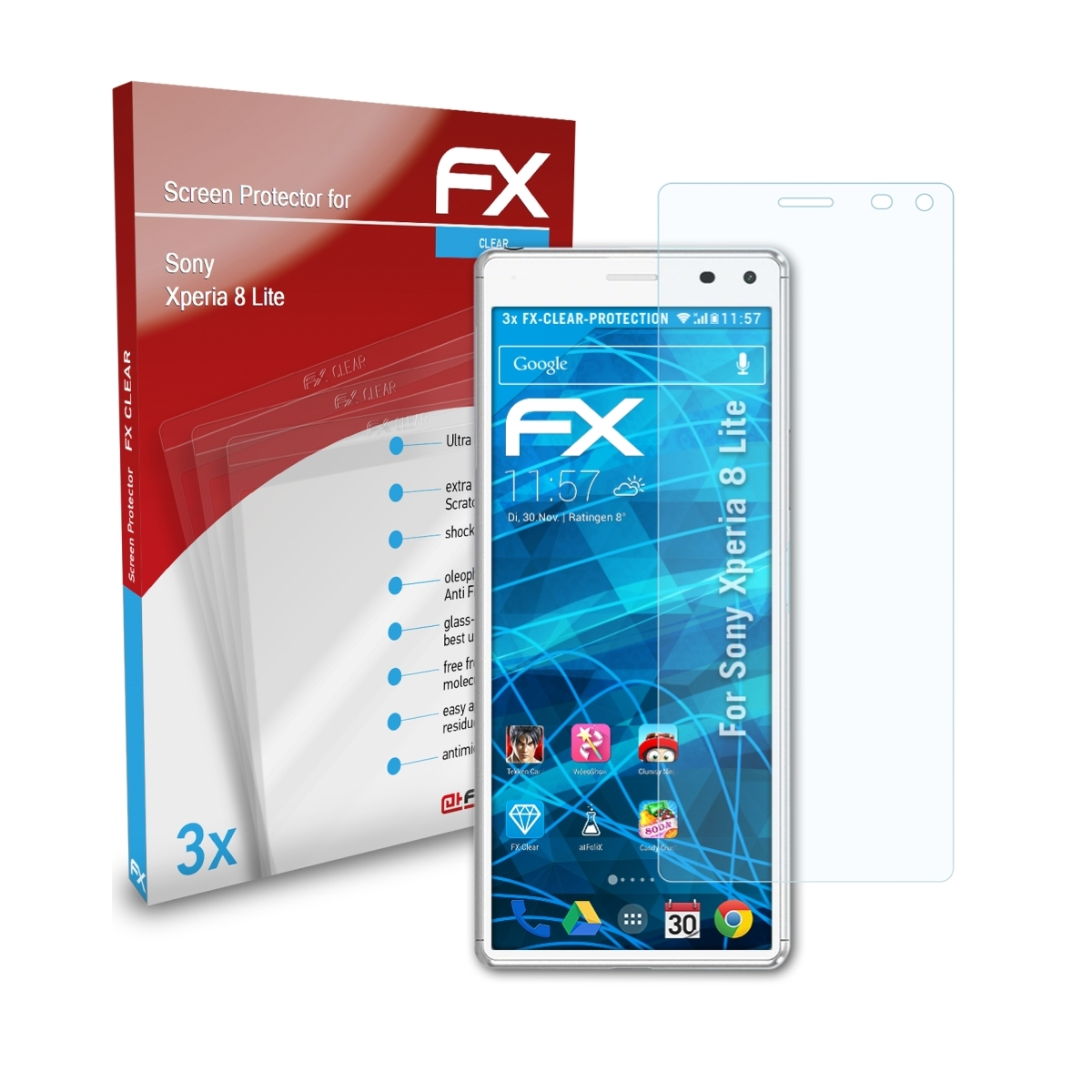 ATFOLIX 3x FX-Clear Displayschutz(für Sony Xperia 8 Lite)