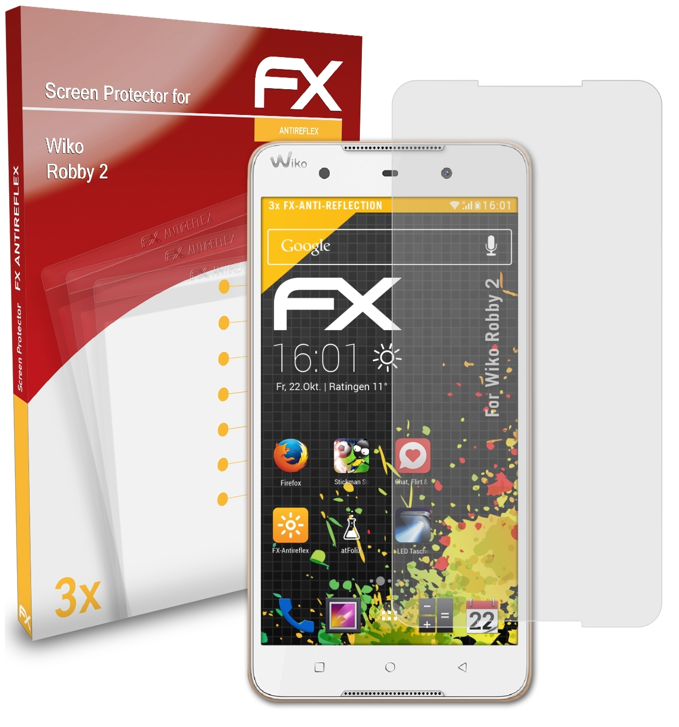 FX-Antireflex 2) ATFOLIX 3x Wiko Displayschutz(für Robby