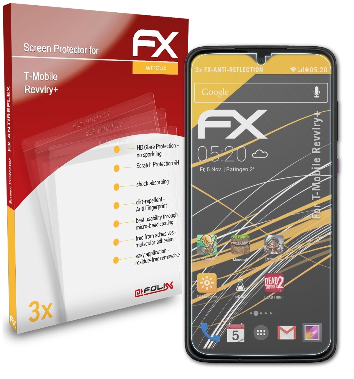ATFOLIX 3x Revvlry+) Displayschutz(für T-Mobile FX-Antireflex
