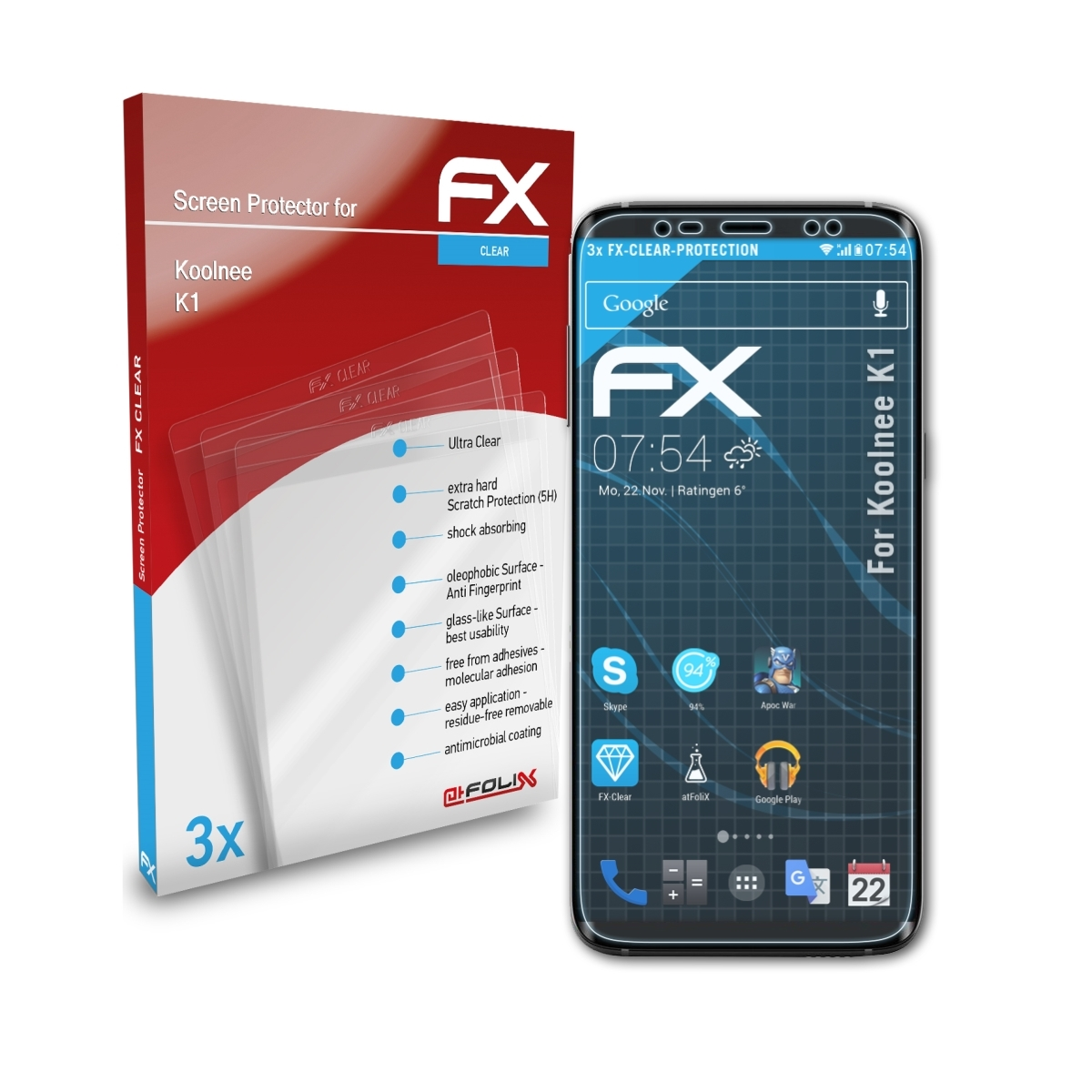 ATFOLIX 3x FX-Clear Displayschutz(für Koolnee K1)