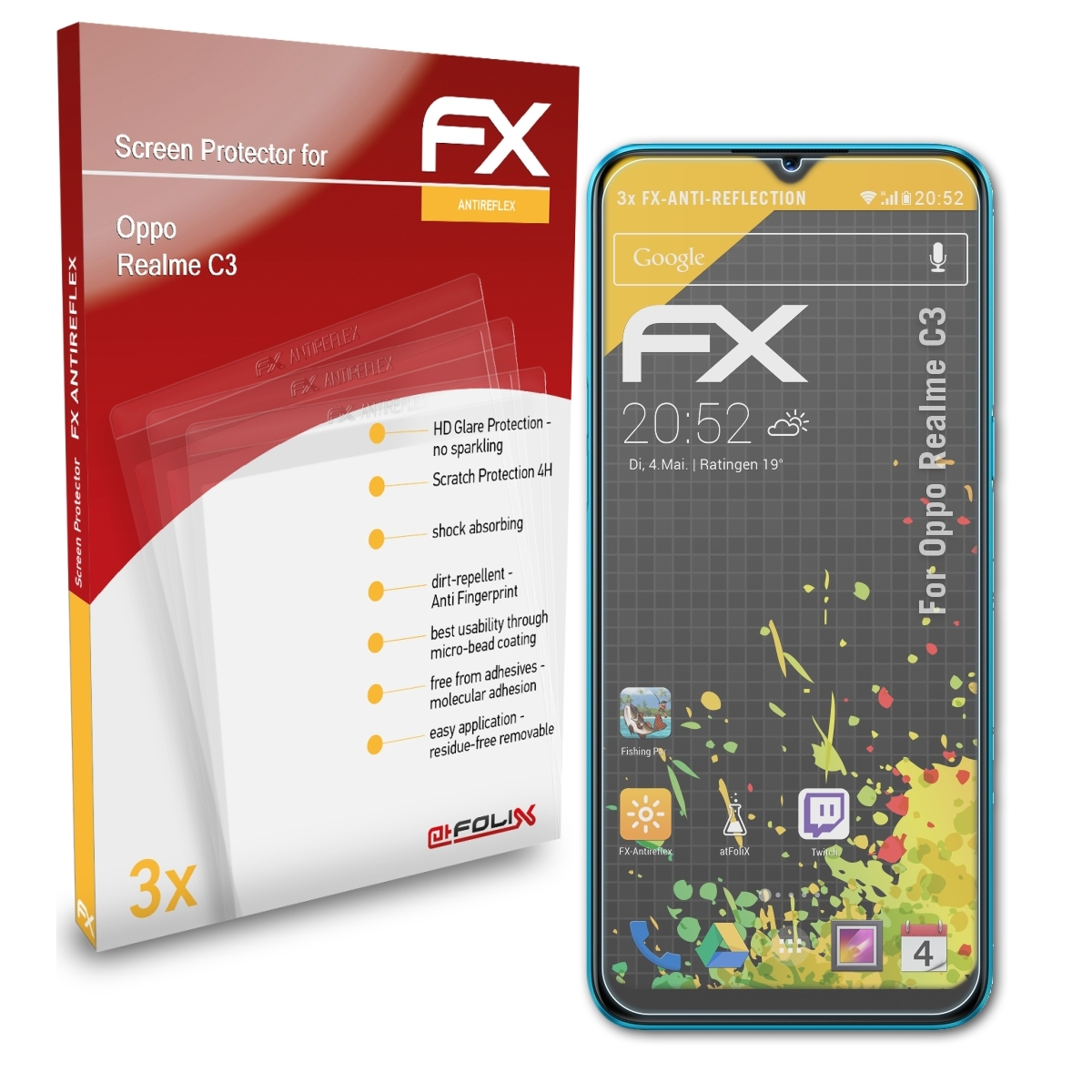 ATFOLIX Displayschutz(für 3x Realme FX-Antireflex C3) Oppo