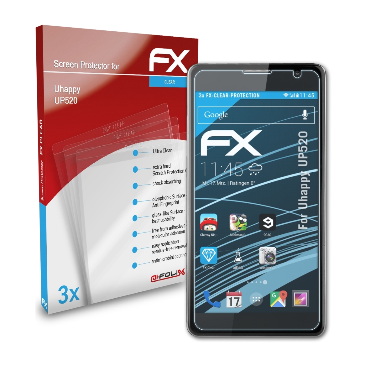 FX-Clear 3x UP520) ATFOLIX Displayschutz(für Uhappy