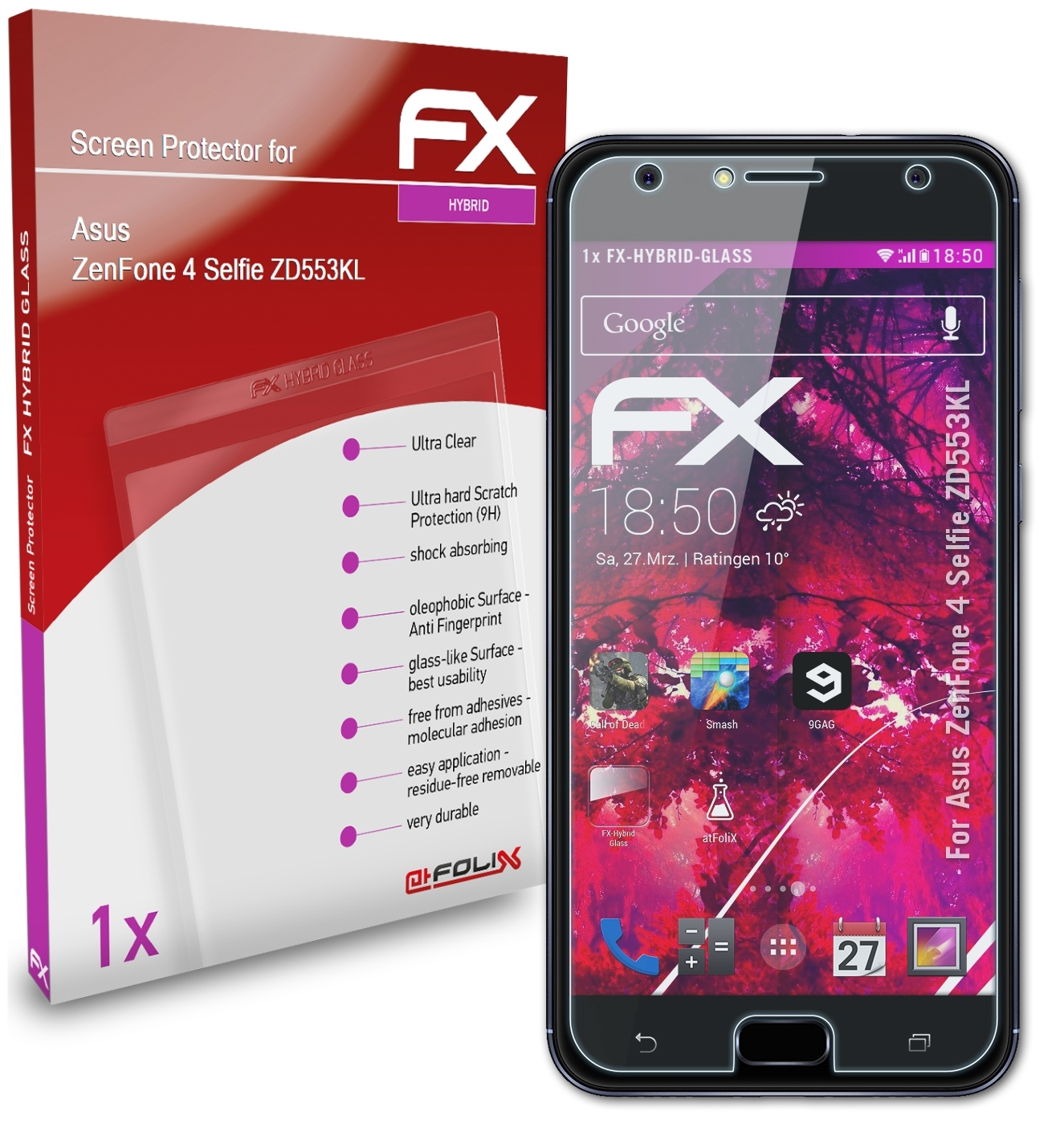 ATFOLIX FX-Hybrid-Glass Schutzglas(für Asus Selfie (ZD553KL)) ZenFone 4