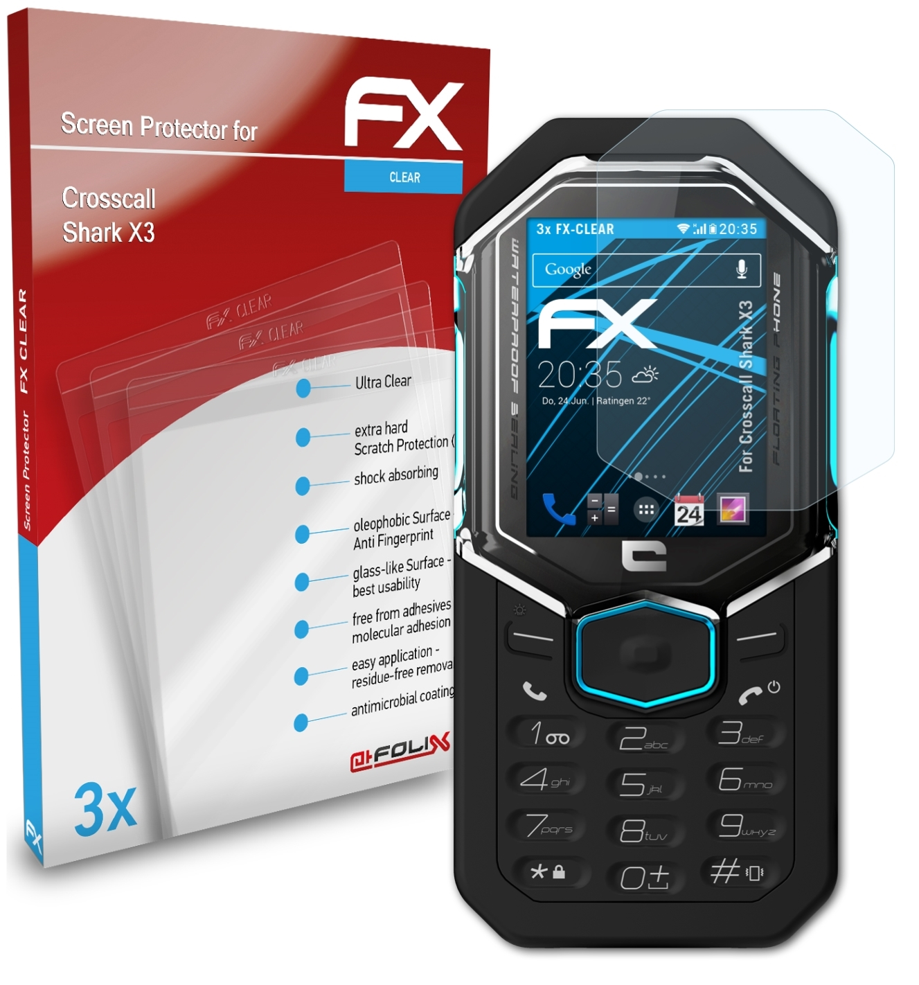 ATFOLIX 3x FX-Clear Displayschutz(für Shark X3) Crosscall
