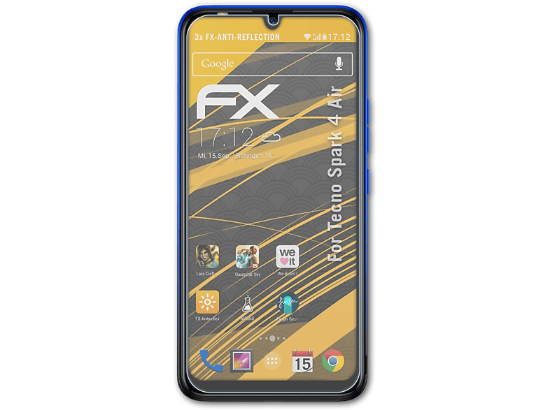 ATFOLIX 3x FX-Antireflex Displayschutz(für Tecno Spark 4 Air)