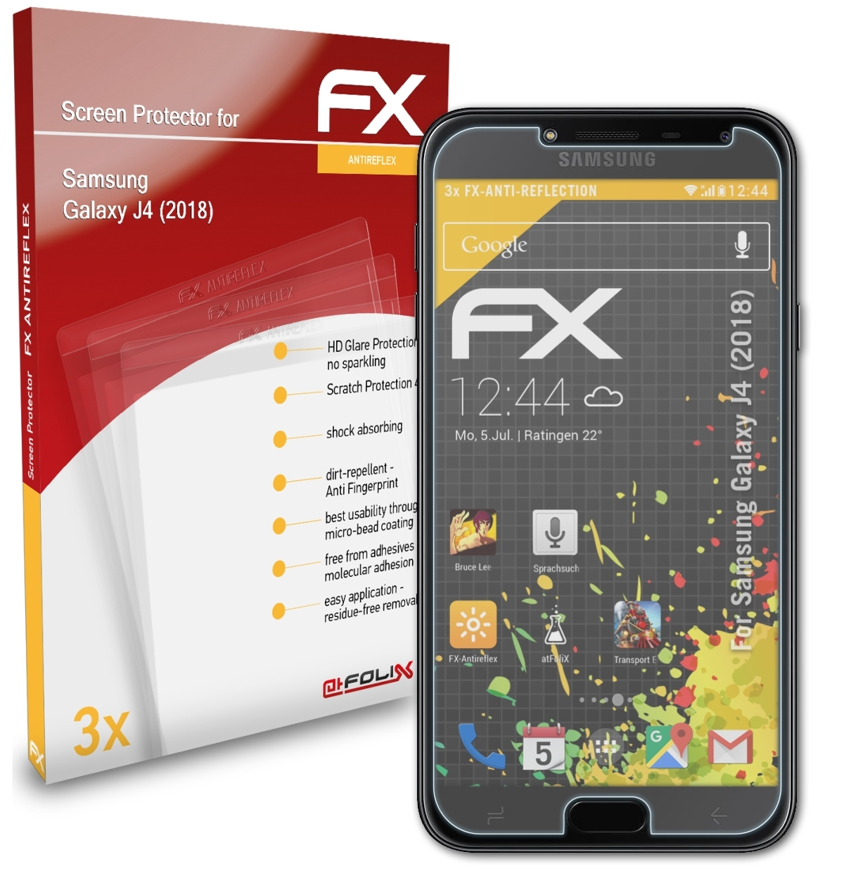 3x ATFOLIX FX-Antireflex (2018)) Displayschutz(für Samsung J4 Galaxy