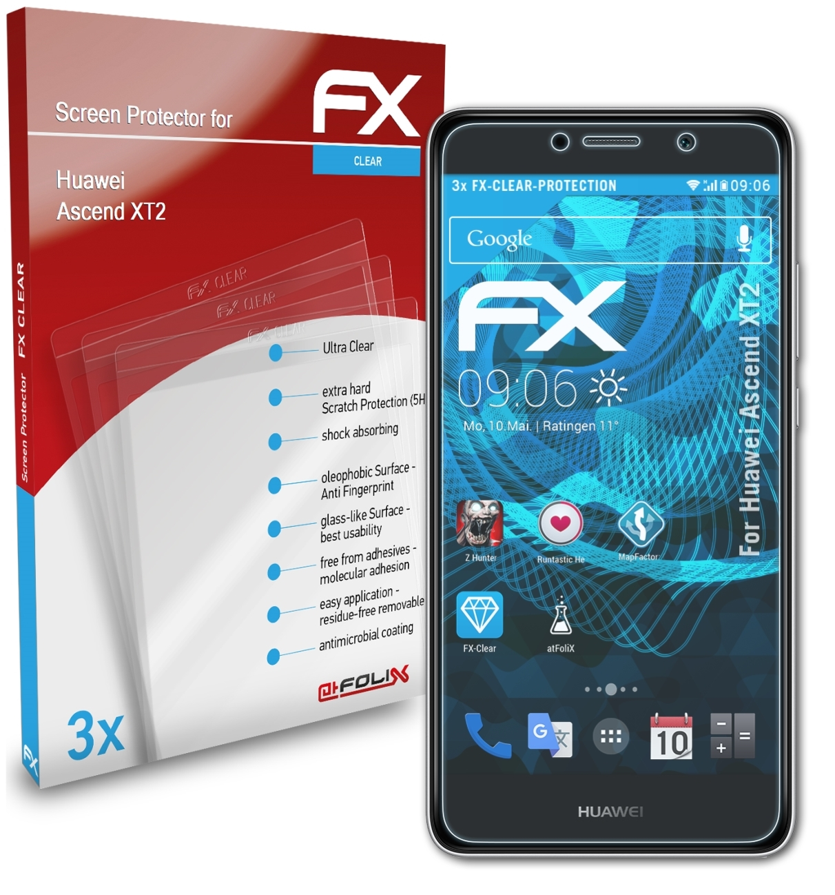 ATFOLIX 3x XT2) Ascend Huawei FX-Clear Displayschutz(für