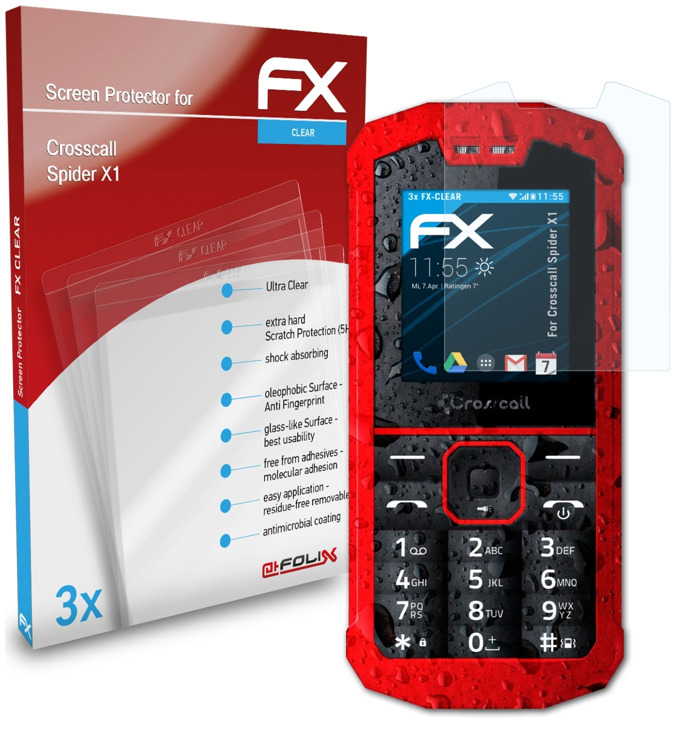 ATFOLIX 3x FX-Clear Displayschutz(für X1) Spider Crosscall