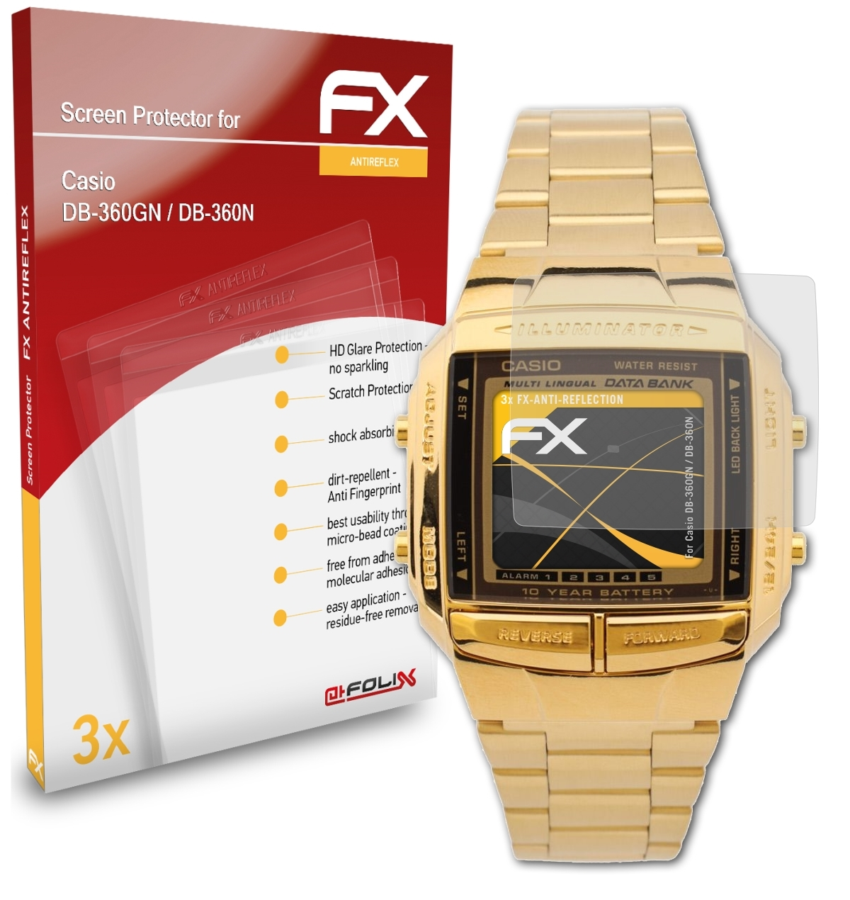 ATFOLIX 3x FX-Antireflex Displayschutz(für Casio DB-360GN / DB-360N)