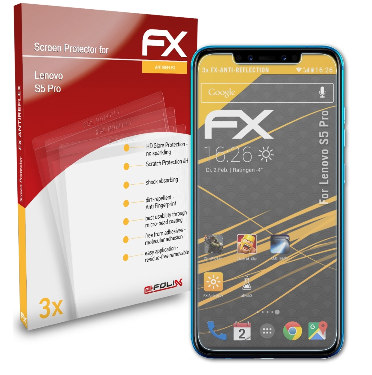 3x Pro) Displayschutz(für Lenovo S5 ATFOLIX FX-Antireflex