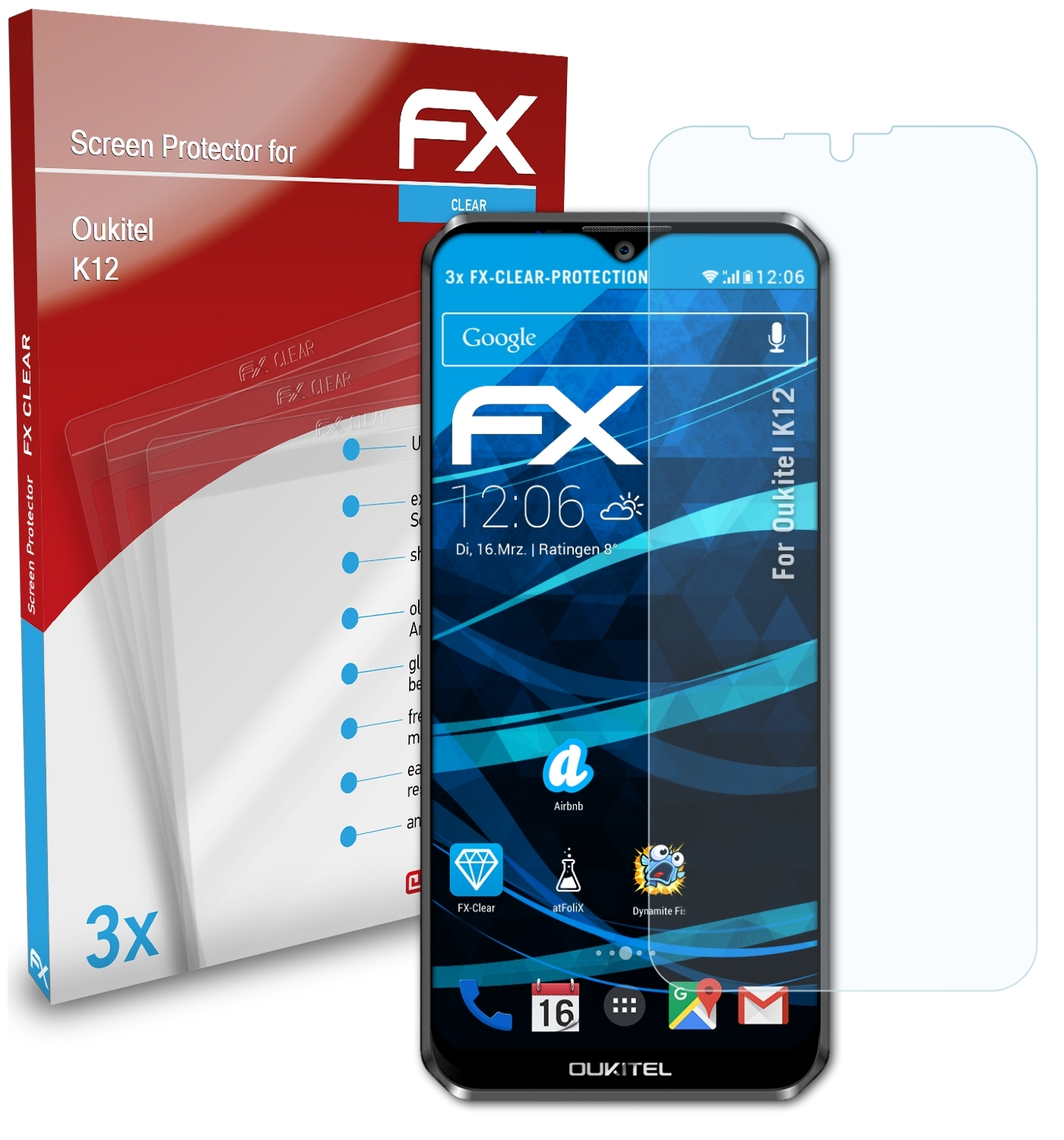 ATFOLIX 3x FX-Clear Displayschutz(für Oukitel K12)