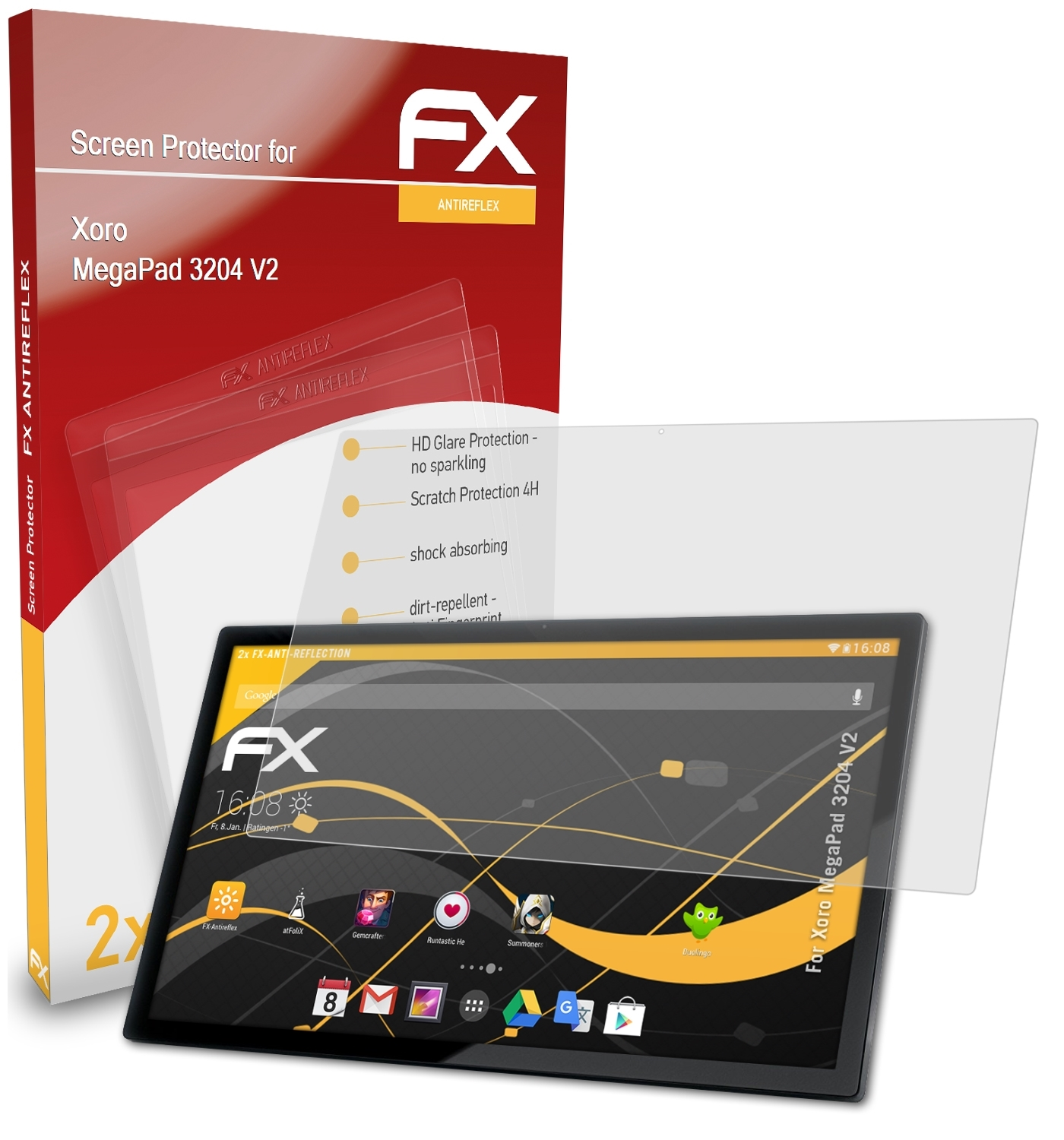 ATFOLIX 2x FX-Antireflex Displayschutz(für V2) Xoro MegaPad 3204