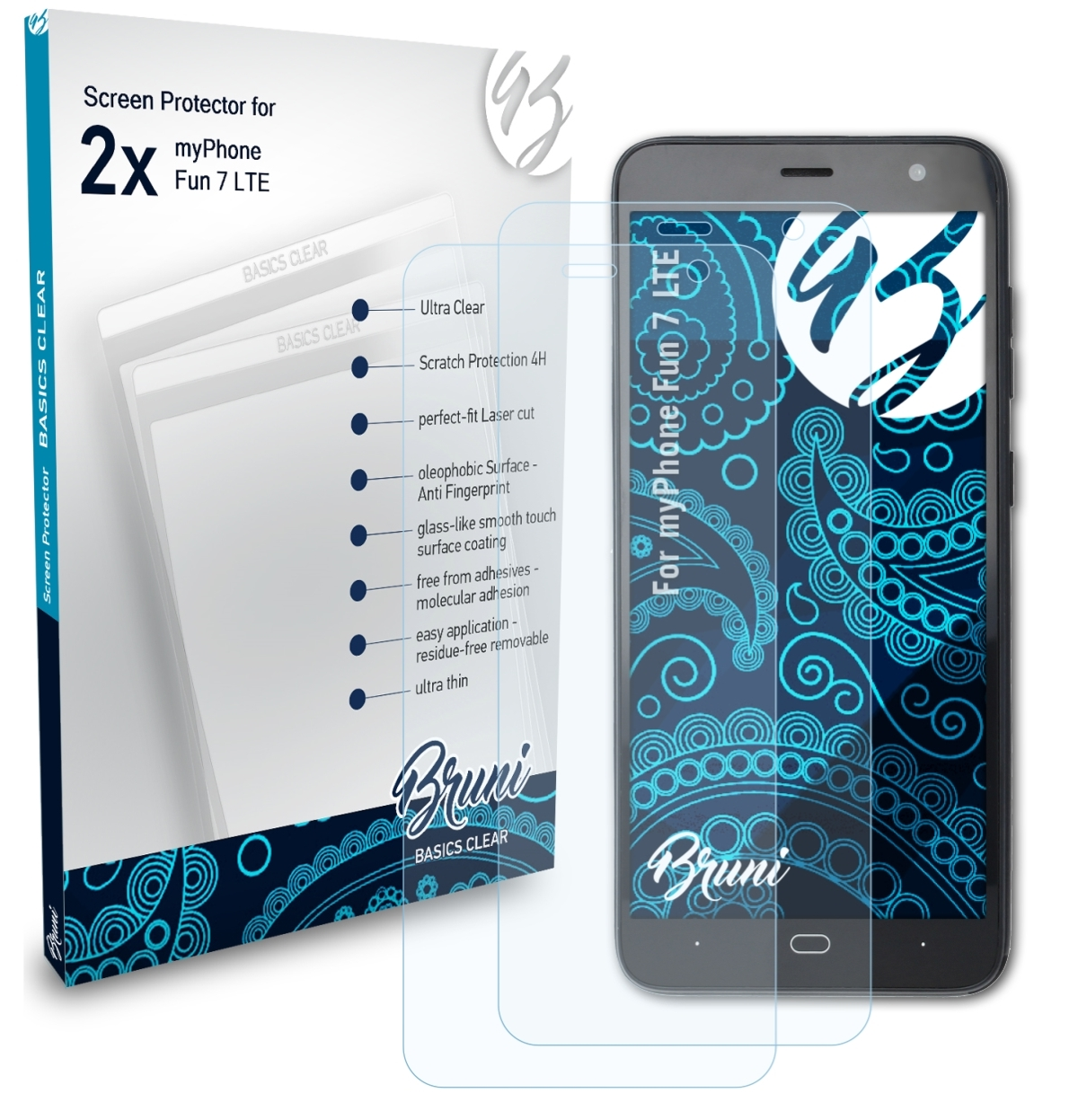 BRUNI 2x Basics-Clear myPhone Schutzfolie(für Fun 7 LTE)
