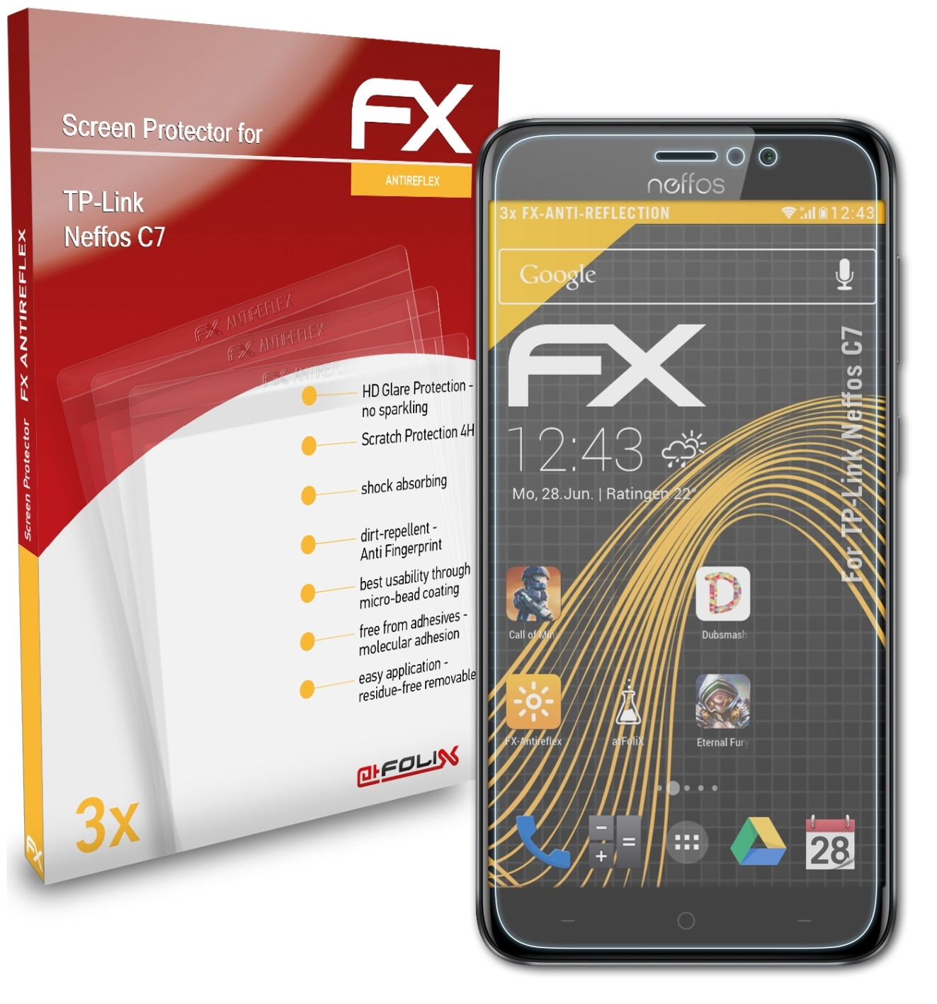 ATFOLIX 3x Neffos Displayschutz(für FX-Antireflex C7) TP-Link