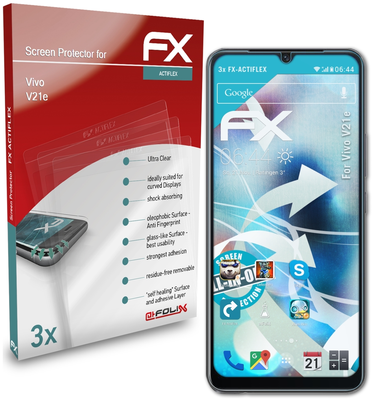 ATFOLIX 3x FX-ActiFleX Displayschutz(für Vivo V21e)