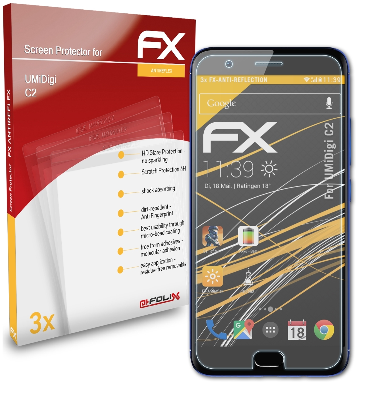 3x FX-Antireflex UMiDigi C2) Displayschutz(für ATFOLIX
