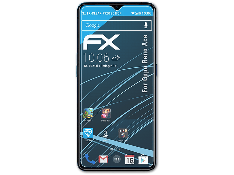 ATFOLIX 3x Reno Oppo Displayschutz(für Ace) FX-Clear