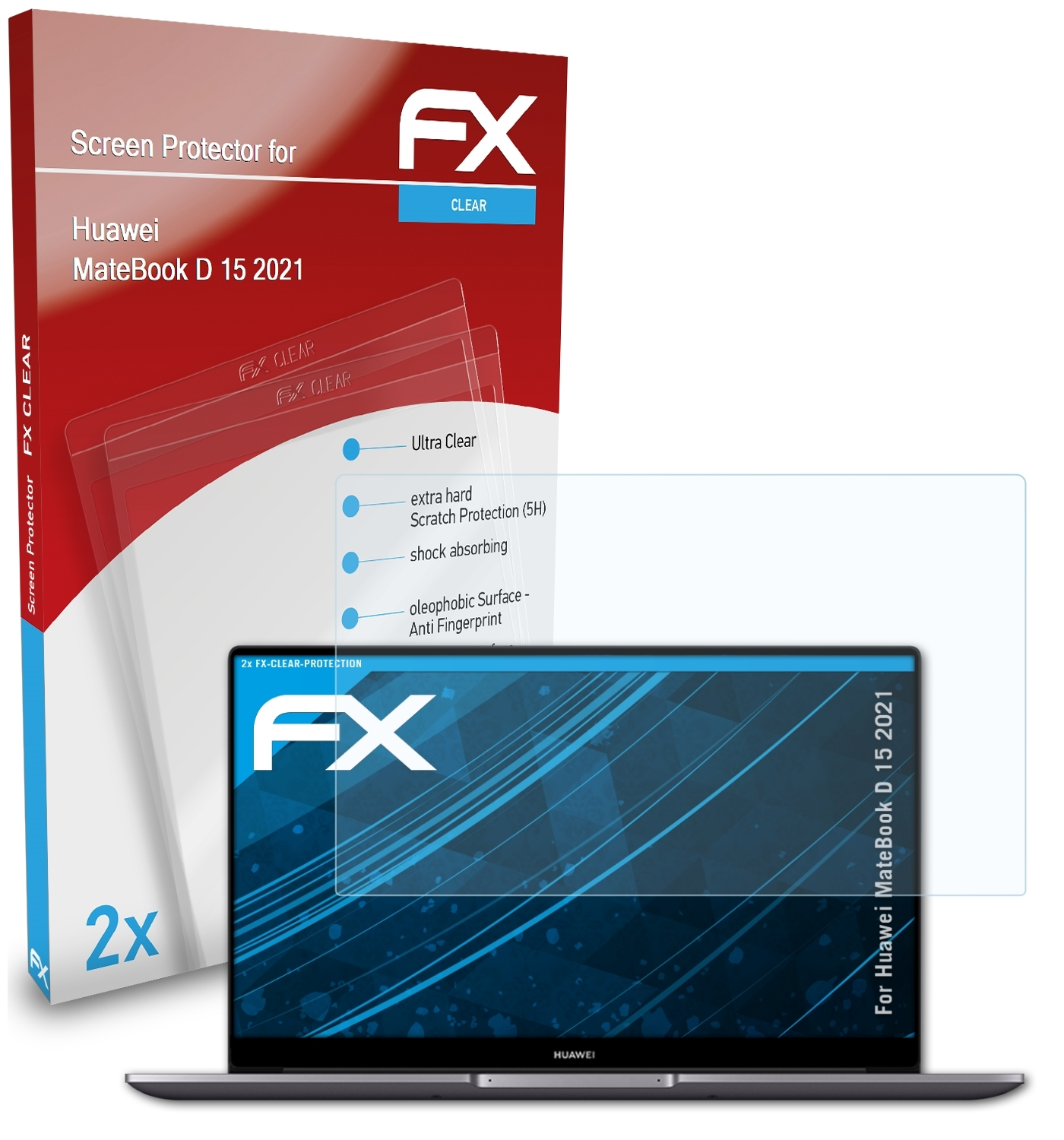 ATFOLIX MateBook Huawei D (2021)) Displayschutz(für 15 FX-Clear 2x