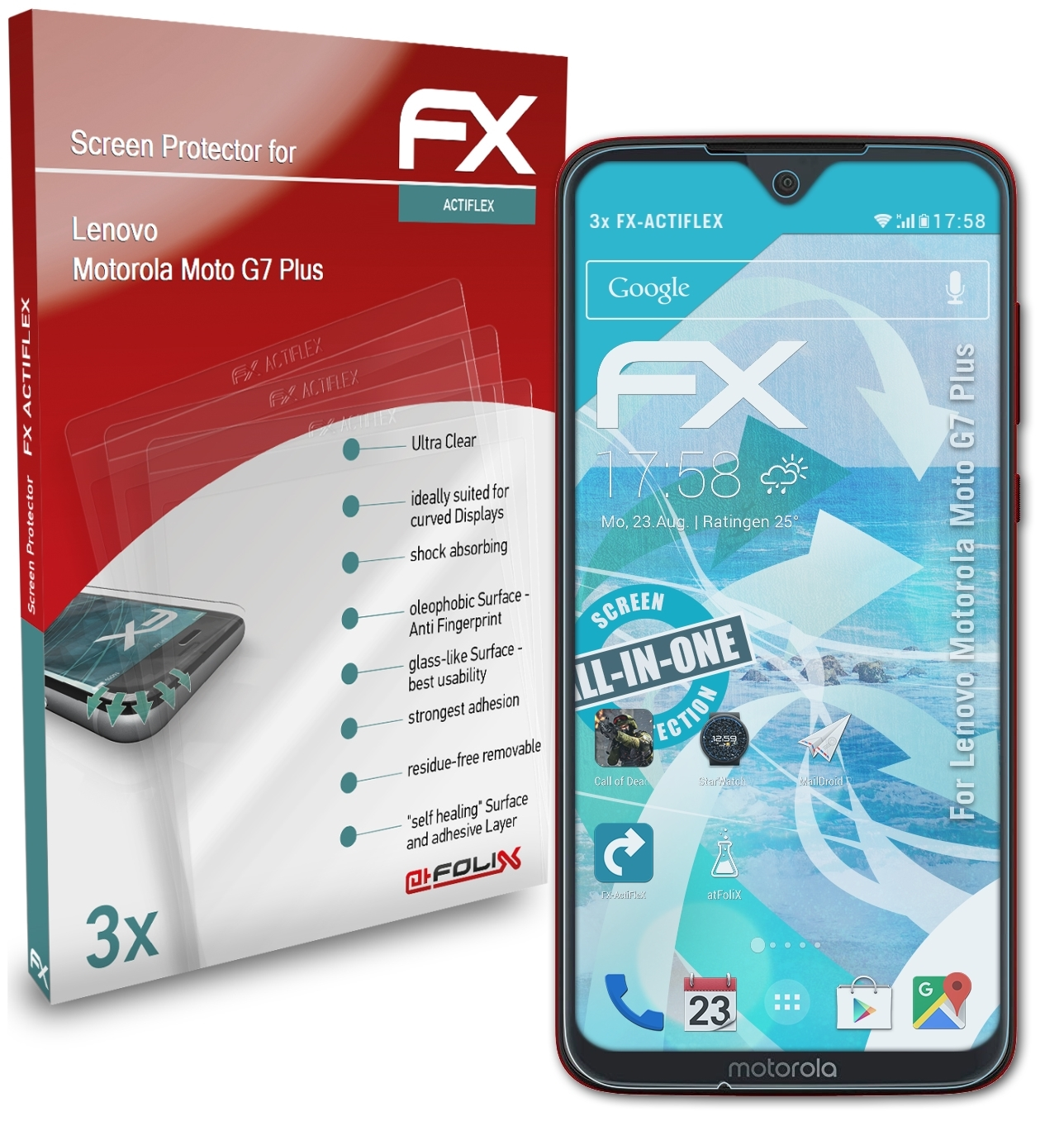 ATFOLIX 3x FX-ActiFleX Displayschutz(für Lenovo Moto G7 Plus) Motorola