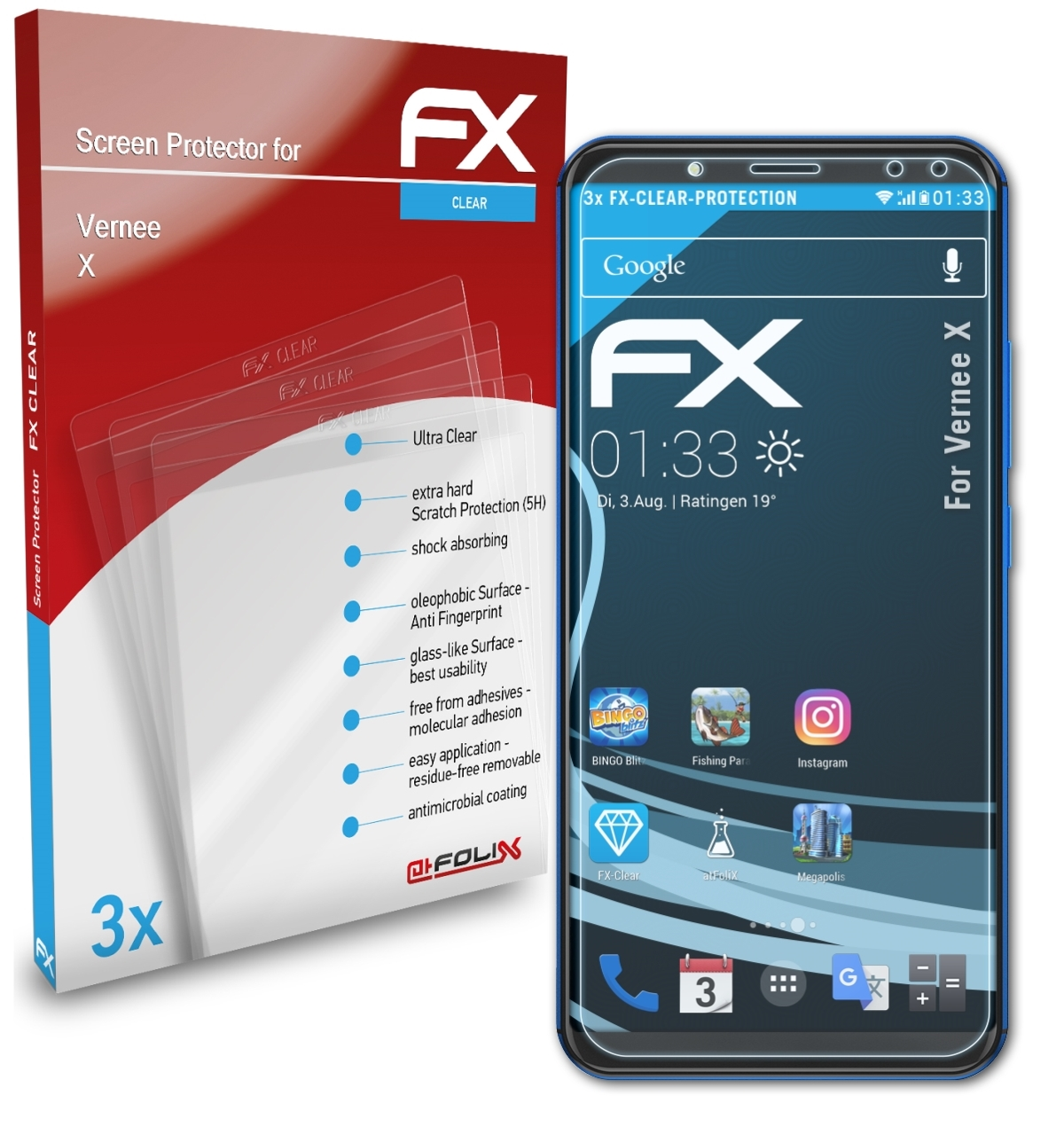 X) ATFOLIX 3x FX-Clear Vernee Displayschutz(für