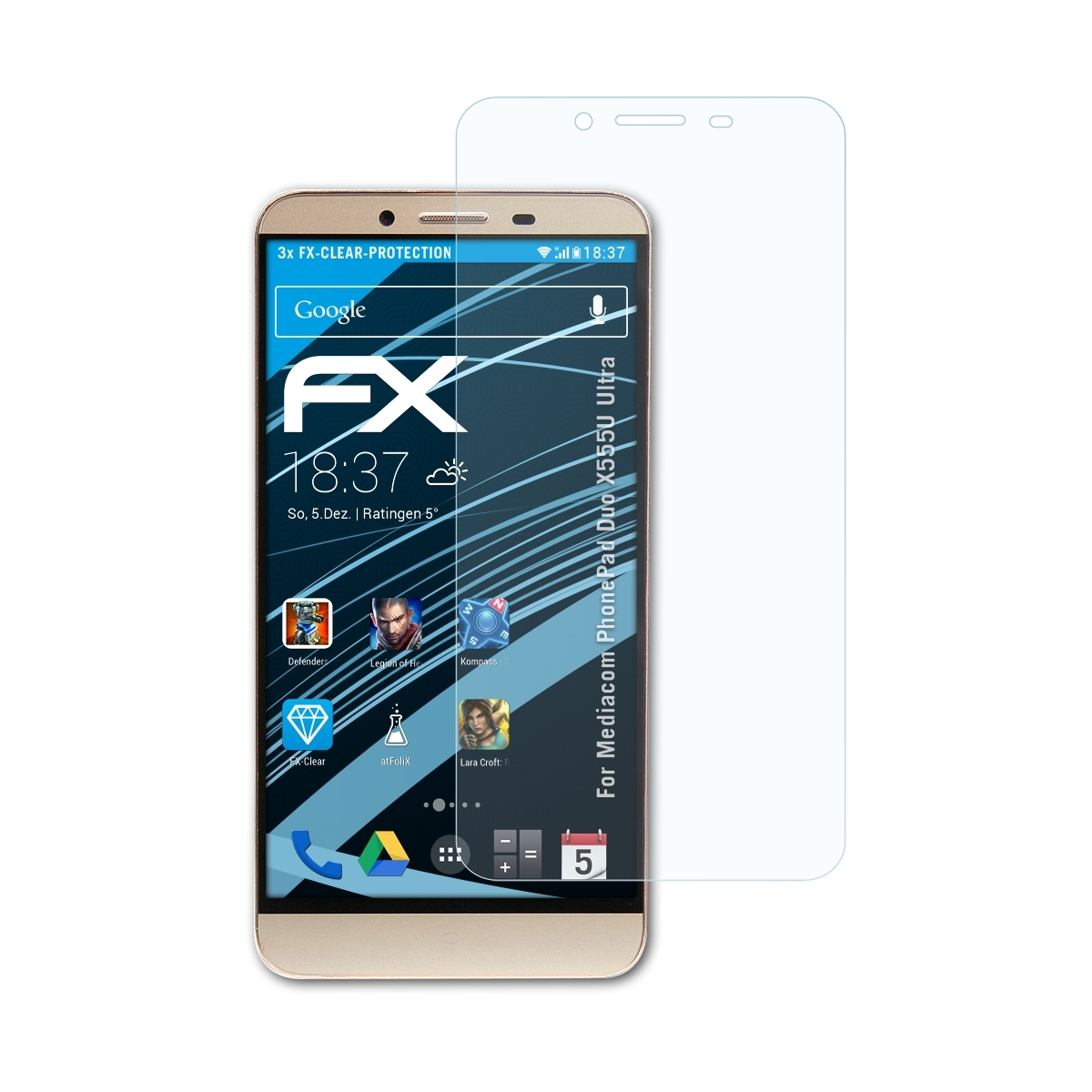 3x Mediacom X555U Ultra) FX-Clear PhonePad Duo ATFOLIX Displayschutz(für