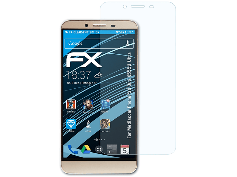 3x ATFOLIX X555U Duo PhonePad FX-Clear Mediacom Displayschutz(für Ultra)